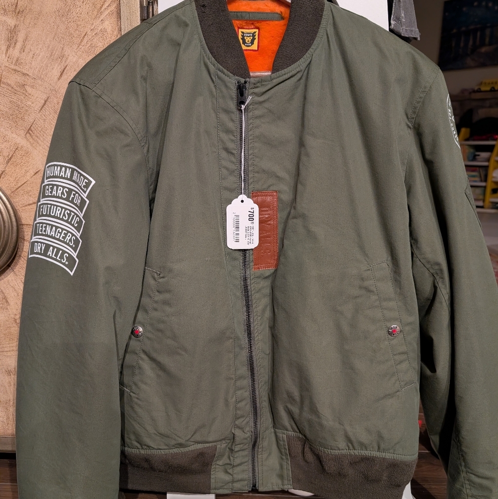 New Human Made bomber flight Jacket L with knitting defect